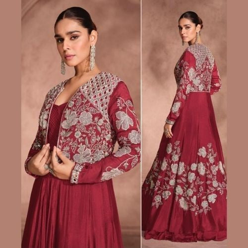Maroon Premium Chinon Silk Lehenga