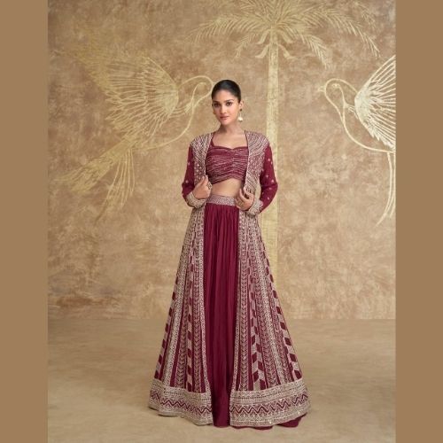 Maroon Party wear Lehenga