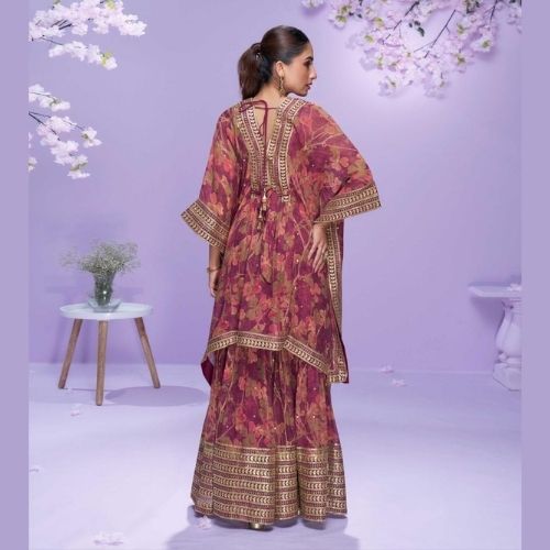 Designer Maroon Georgette Kaftan Dress