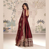 Elegant Maroon Silk Anarkali Gown