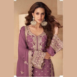Mauve Real Chinon Silk Wedding Wear Designer Palazzo Suit