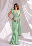 Mint Green Ready to Wear Embroidered Designer Saree