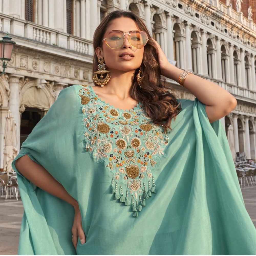Designer Mint Green Kaftan Coord Set for Women