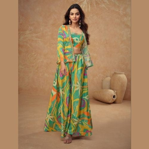 Designer Multicolor Indo Western Dress with Palazzo & Jacket