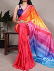 Multicolour Rainbow Printed Satin Silk Saree