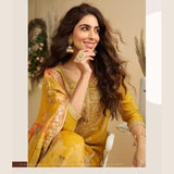 Mustard Yellow Premium Chinon Silk Embroidered Gharara Suit