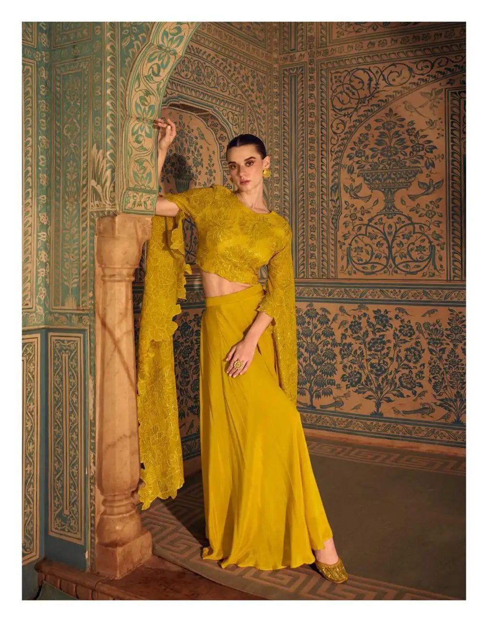 Mustard Yellow Premium Indo-Western Designer Dress