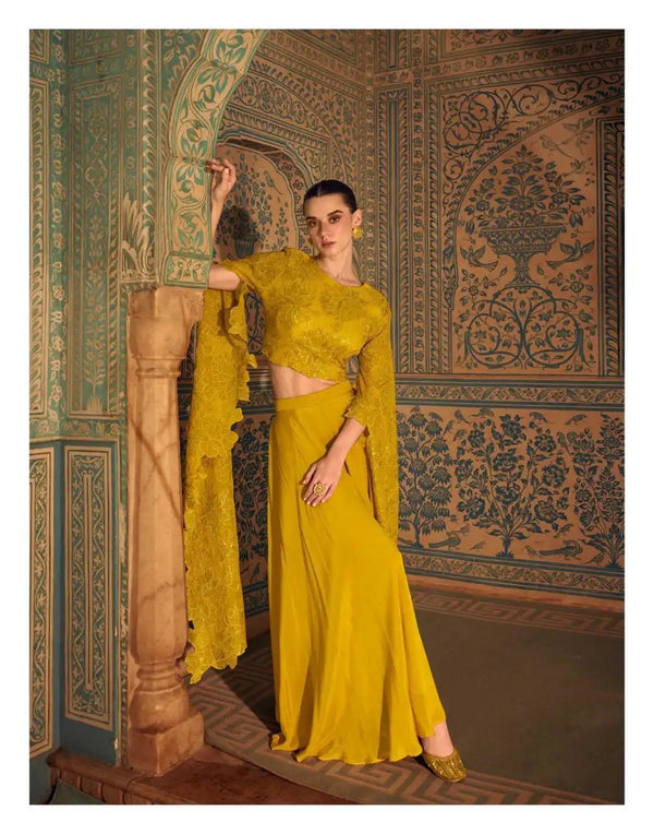 Mustard Yellow Premium Indo-Western Designer Dress