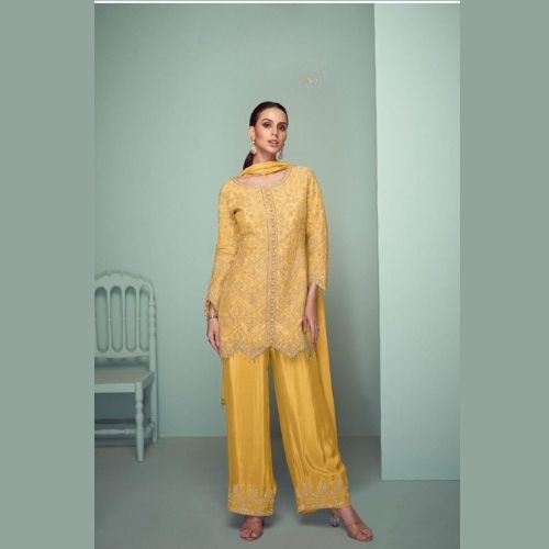 Mustard Yellow Palazzo Suit Set with Dupatta for Women