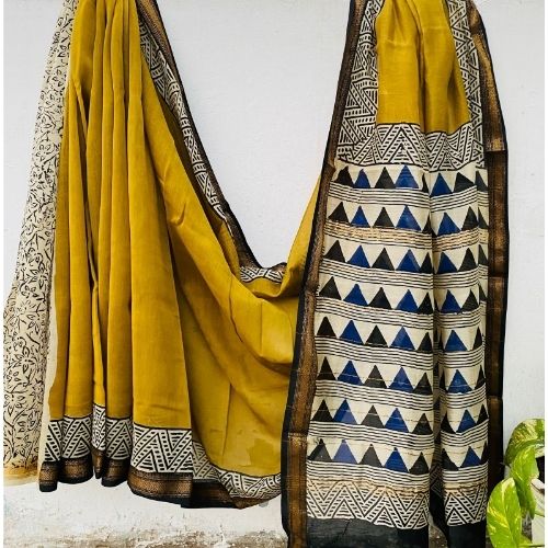 Elegant Mustard Yellow Maheshwari Silk Saree – Handloom Ethnic Wear