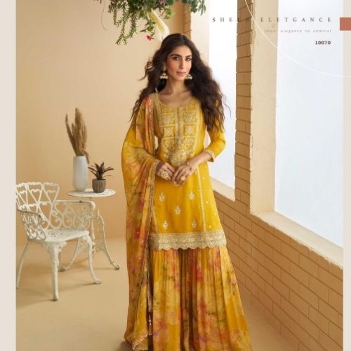 Mustard Yellow Designer Sharara Suit Partywear with Dupatta