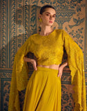 Mustard Yellow Embroidered Indo-Western Designer Dress for Women