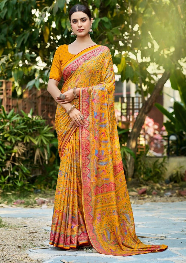 Elegant Mustard Yellow Crepe Saree for Everyday & Occasion Wear
