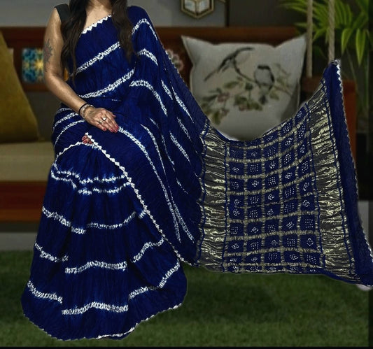 Navy Blue Shibori Line Modal Silk Saree - Handcrafted Elegance