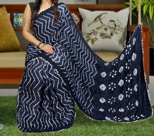 Navy Blue Shibori Zigzag Modal Silk Saree - Elegant & Traditional