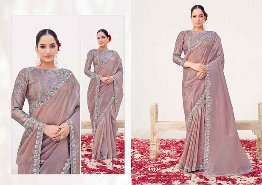 Lilac Crush Paper Silk Saree with Sequin Moti Work
