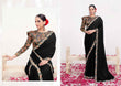 Classic Black Crepe Satin Silk Saree with Floral Embroidered Border