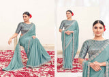 Serene Teal Pure Crepe Silk Saree with Silver Embellished Border