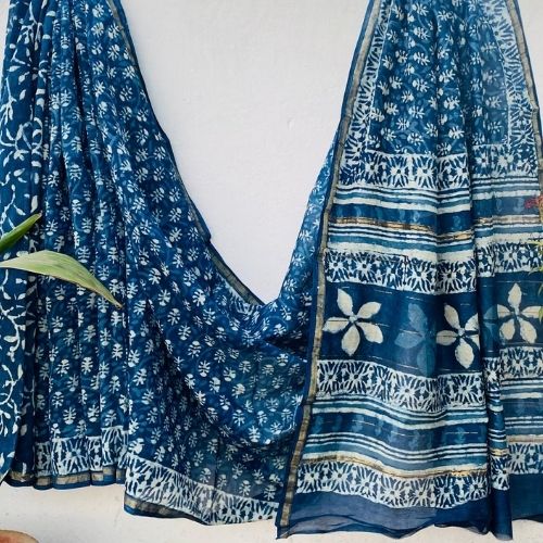 Navy Blue Pure Chanderi Silk Saree – Handloom Ethnic Elegance