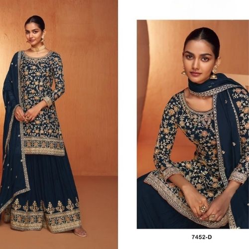 Elegant Navy Blue Designer Palazzo Suit Party Wear for Women