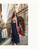 Navy Blue Indo Western French Crepe Silk Jacket & Dhoti Set