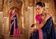 Exquisite Navy Blue Satin Silk Saree with Pink Pallu for Weddings & Parties