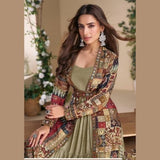 Olive Green Indo Western Coord Set in Premium Crepe Silk
