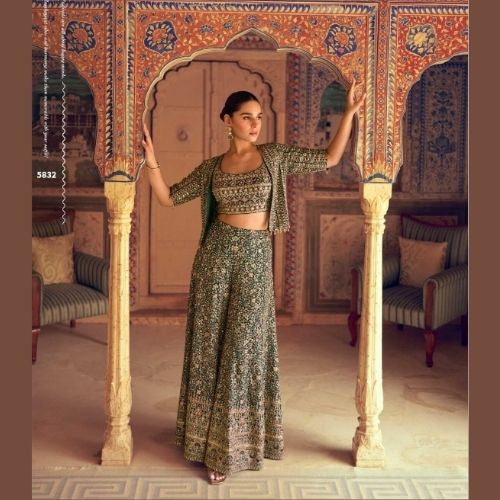 Olive Green Indo Western Cocktail Party Dress for Women