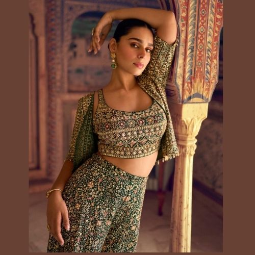 Olive Green Indo Western Cocktail Dress for Women