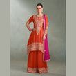 Designer Orange Real Chinon Palazzo Suit with Pink Dupatta