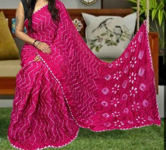 Pink Shibori Zigzag Modal Silk Saree - Vibrant & Elegant