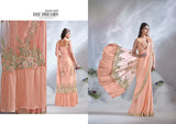 Peach Ready-to-Wear Crape Satin Silk Saree with Embroidered Shrug