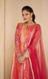 Vibrant Pink and Orange Anarkali Gown with Golden Embellishments