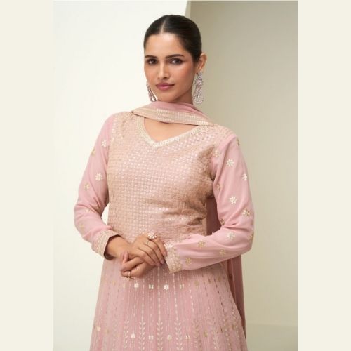 Pastel Pink Georgette Anarkali Gown with Dupatta