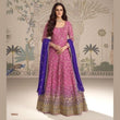 Pink Anarkali Gown with Blue Dupatta – Elegant Party Wear
