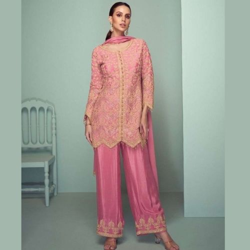 Elegant Pink Palazzo Suit with Dupatta – Party & Festive Wear