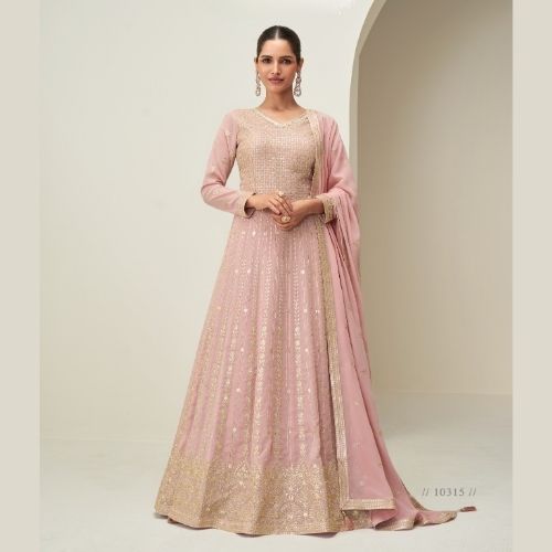 Pastel Pink Designer Anarkali Gown with Dupatta for Women