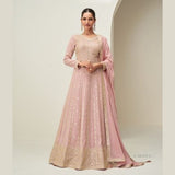 Pastel Pink Designer Anarkali Gown with Dupatta for Women