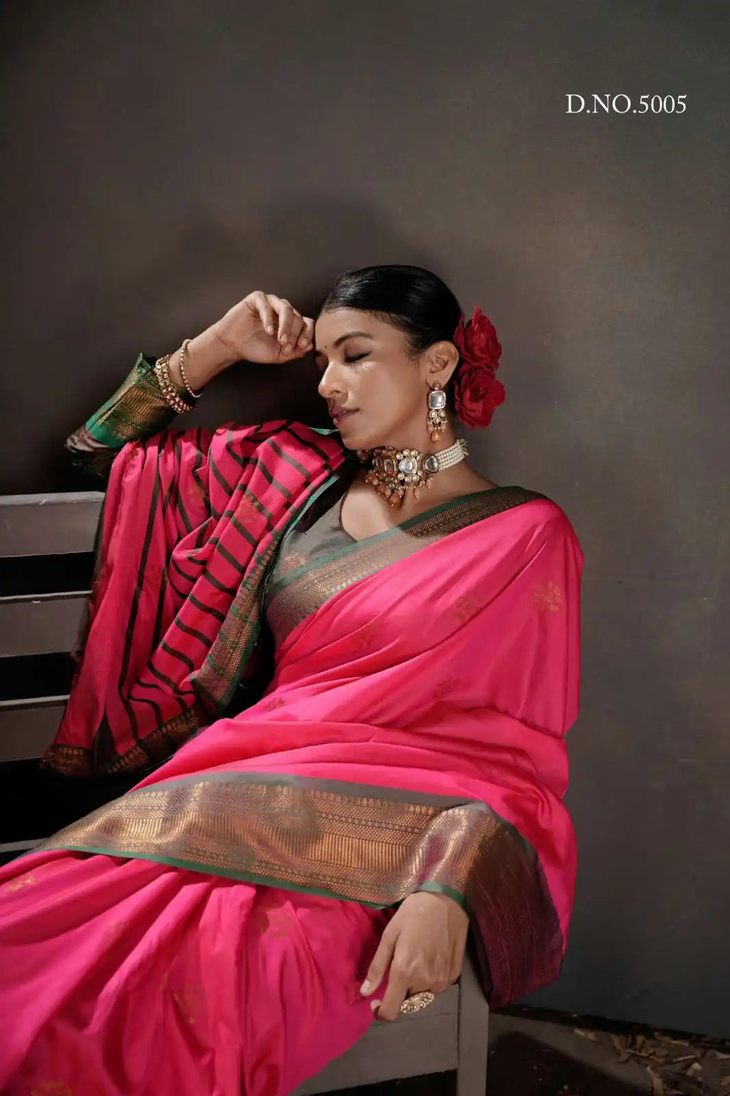 Pink & Green Soft Banarasi Silk Saree with Chit Pallu