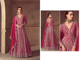 Pink Real Chinon Party Wear Anarkali Gown with Dupatta