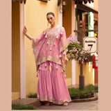 Designer Pink Kaftan Dress with Gharara & Handcrafted Gota Patti