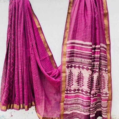Elegant Pink Maheshwari Silk Saree – Handloom Cotton Silk