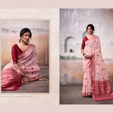 Elegant Pink Modal Cotton Saree with Zari Border & Maroon Blouse