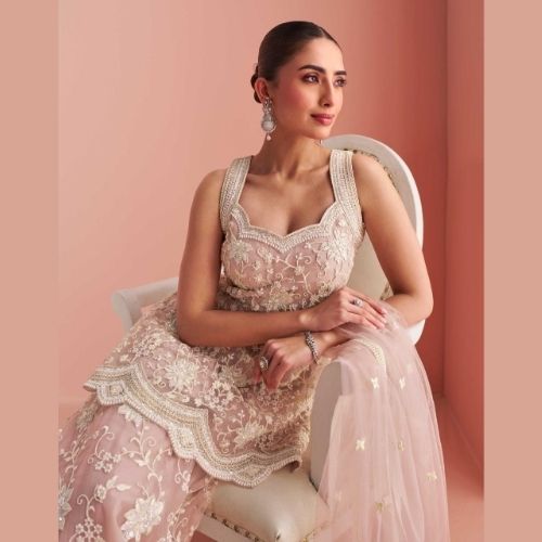 Elegant Lavender Net Embroidered Sharara Suit with Dupatta