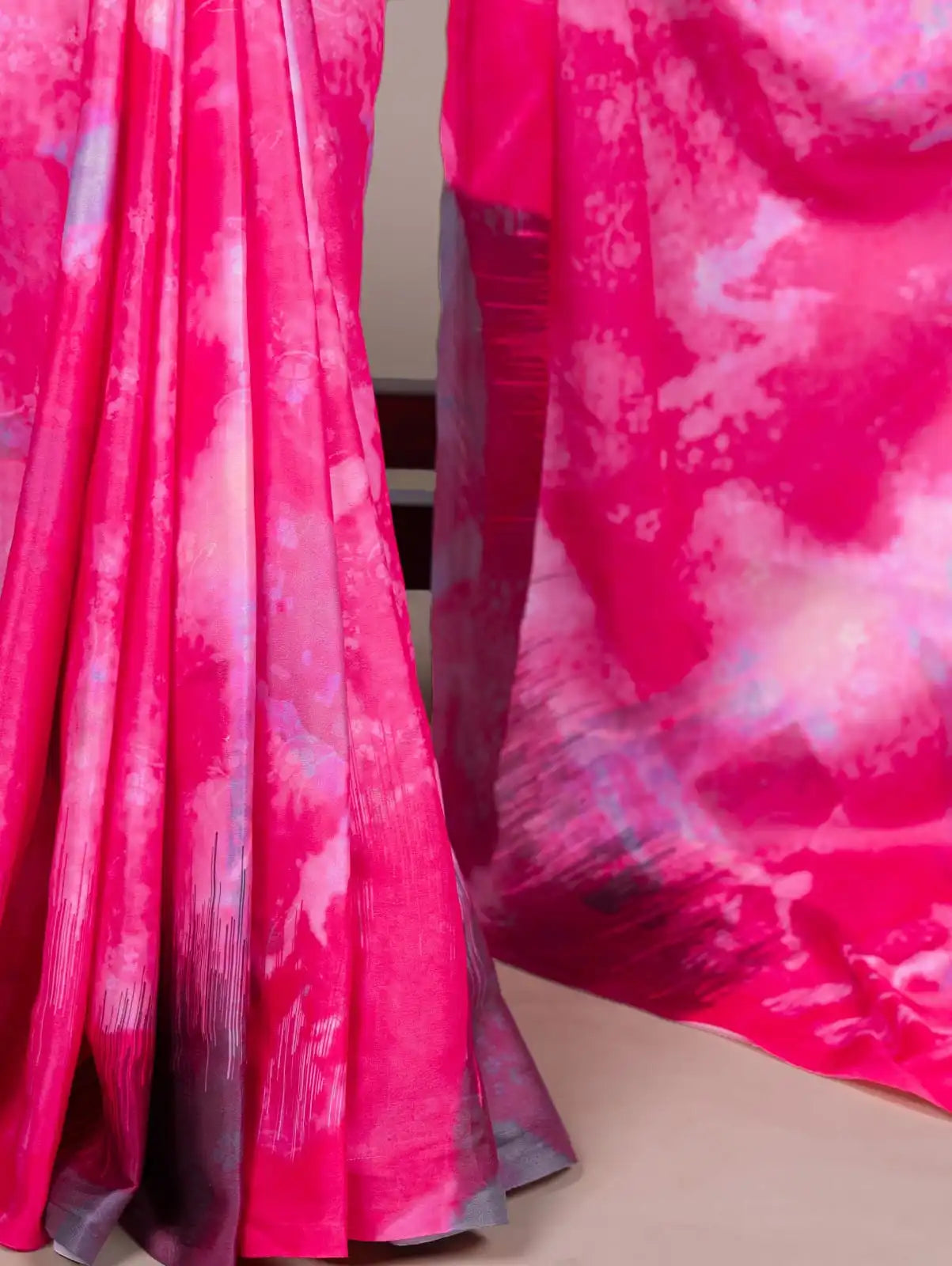 Pink Abstract Printed Satin Silk Saree