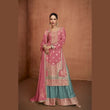 Designer Pink & Teal Real Chinon Sharara Suit with Dupatta
