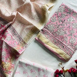 Pink & White Maheshwari Silk Unstitched Salwar Suit