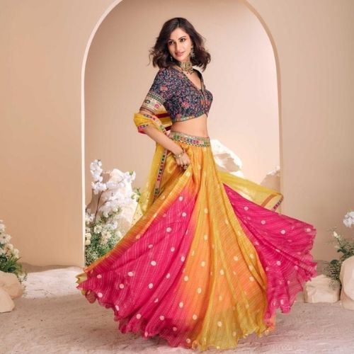 Pink and Imbre Embroidered Lehenga