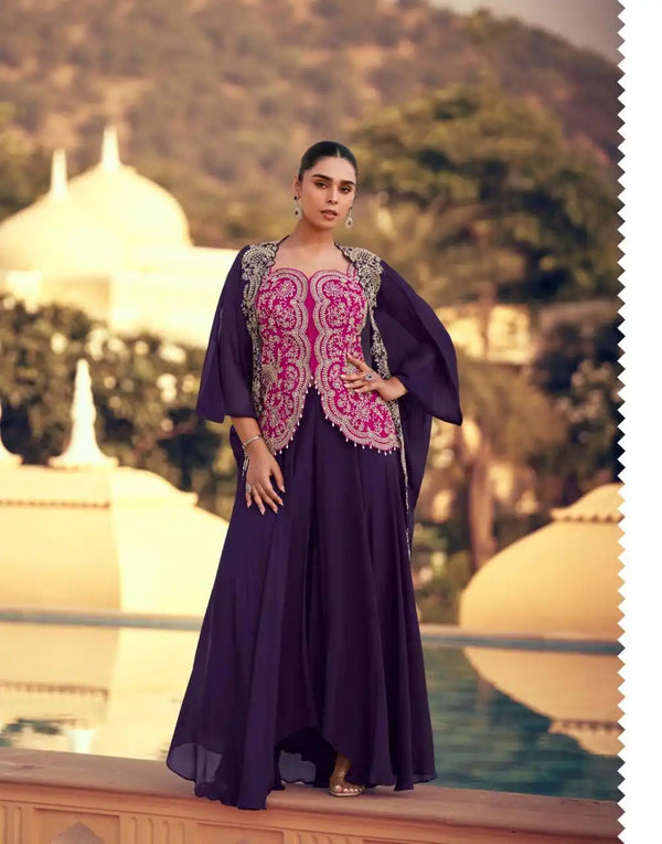 Plum Purple Premium Indo Western Dress with Embroidered Jacket