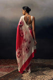 Red & Ivory Floral Satin Saree